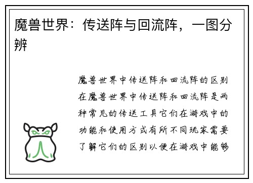 魔兽世界：传送阵与回流阵，一图分辨